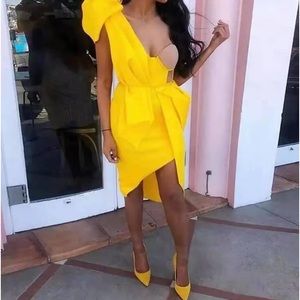 Yellow One Shoulder Bandage Dress